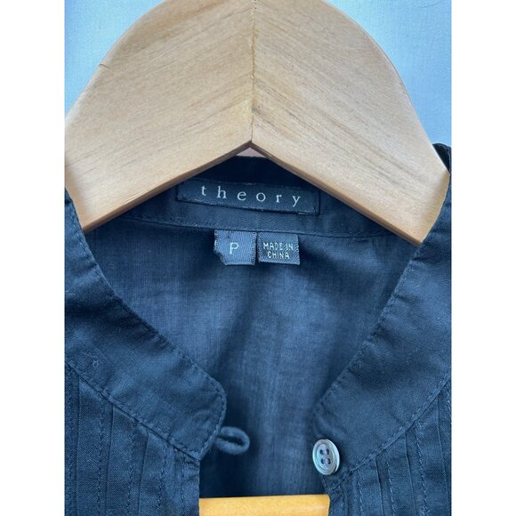 Theory Blouse Womens P Petite Blk 100% Cotton Pintuck Sheer Top Minimalist Luxe - Picture 4 of 9